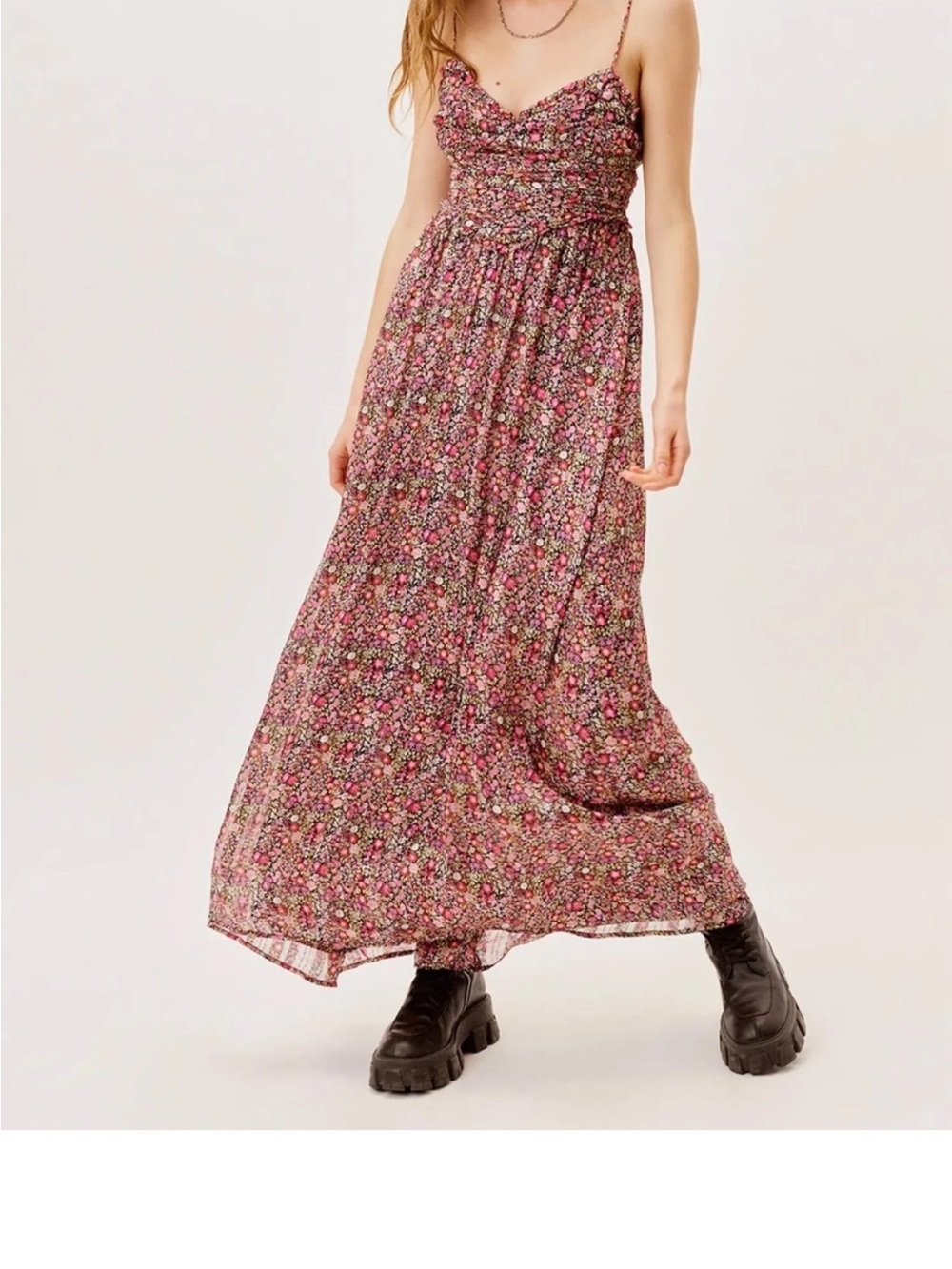 For Love & Lemons Mauve Floral Maxi Dress with Smocked Bodice - Picture 4 of 7